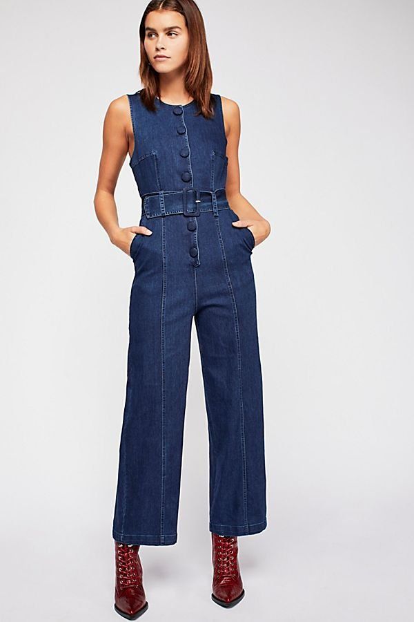 Dark Navy Denim Jumpsuit – careyfashion.com